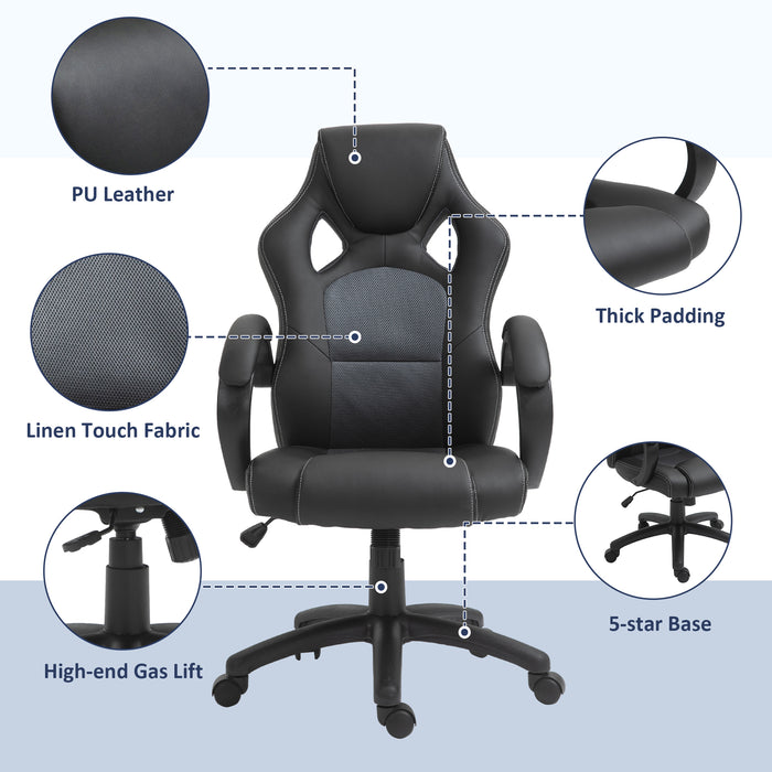High-Back Swivel Office Chair - Faux Leather Ergonomic Computer Desk Seat with Wheels & Armrests - Comfortable Design for Home or Office Use