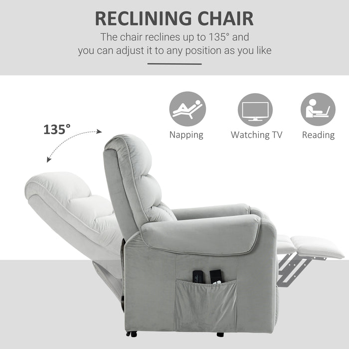 Electric Power Lift Recliner Chair with Vibration Massage - Remote Controlled Rise and Recliner, Side Pocket - Ideal for Elderly and Individuals with Mobility Challenges, Grey