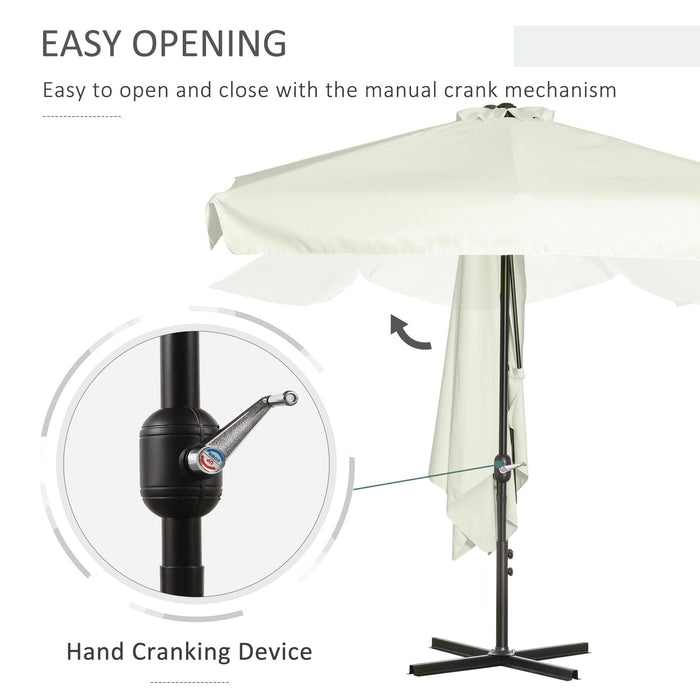 2.3m Half Parasol Cream White - Semi-Round Umbrella with Metal Frame and Crank Handle for Patio and Balcony - Ideal for Compact Spaces Without Base