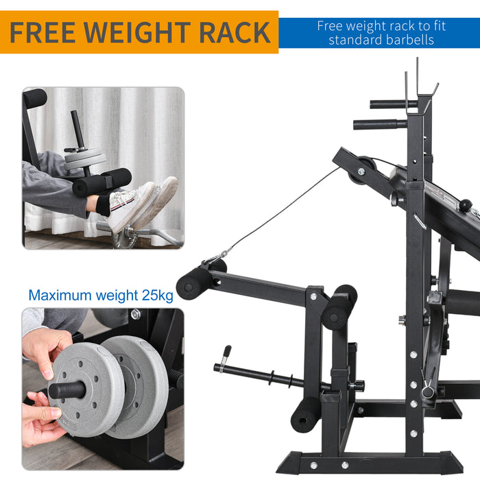 Multi-Exercise Workout Station - Full-Body Weight Rack, Bench Press, Leg Extension, Chest Fly, Resistance Band, Preacher Curl - Ideal for Home Gym and Fitness Enthusiasts