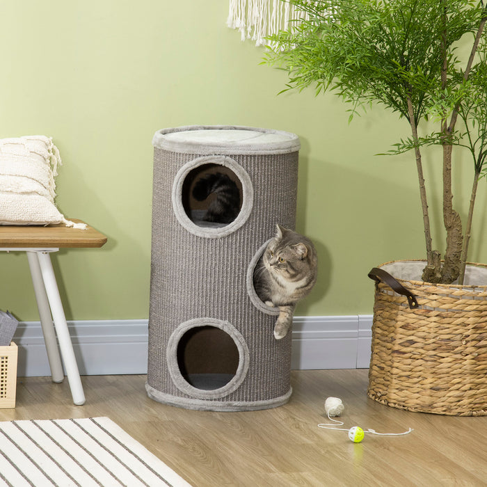 Cat Barrel Kitten Tree Tower - Indoor Cat Climbing Frame with Sisal-Covered Scratching Posts, Comfy Platform - Ideal for Play & Rest for Feline Friends