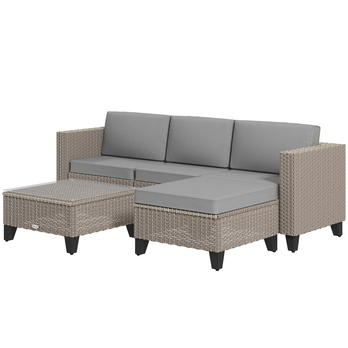 5-Piece Rattan Patio Set - Corner Sofa, Footstools & Coffee Table Ensemble - Elegant Outdoor Seating for Poolside Comfort in Brown