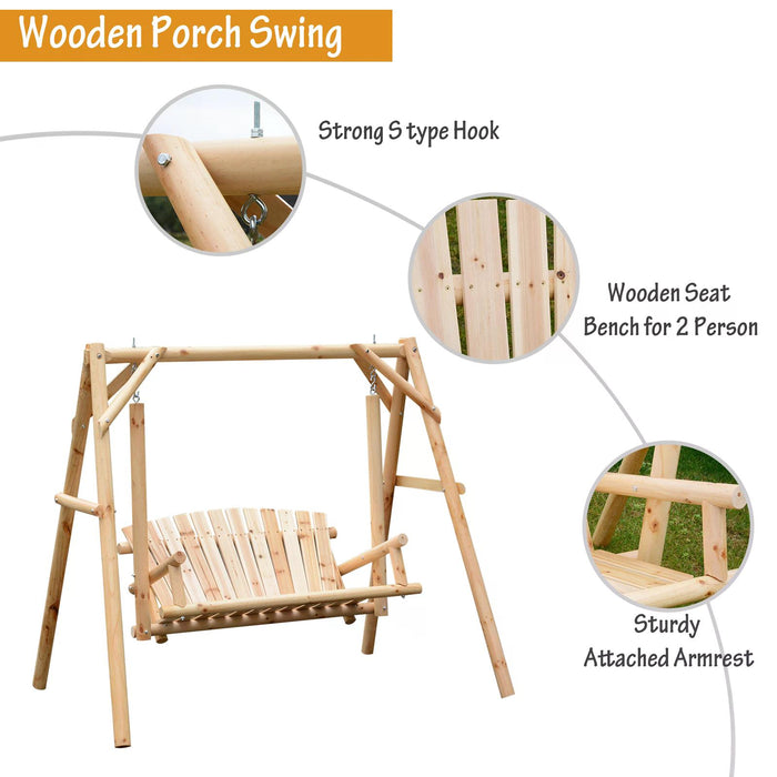 2-Person Larch Wood Porch Swing - Sturdy Outdoor Garden Hammock Bench with Hanging Chains - Perfect Relaxing Seat for Patios and Gardens