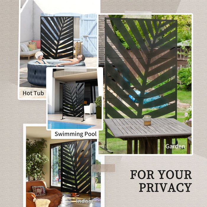 Metal Outdoor Divider - 6.5FT Privacy Screen with Stand and Ground Stakes for Garden, Patio, Pool, Hot Tub - Decorative Panel for Outdoor Seclusion