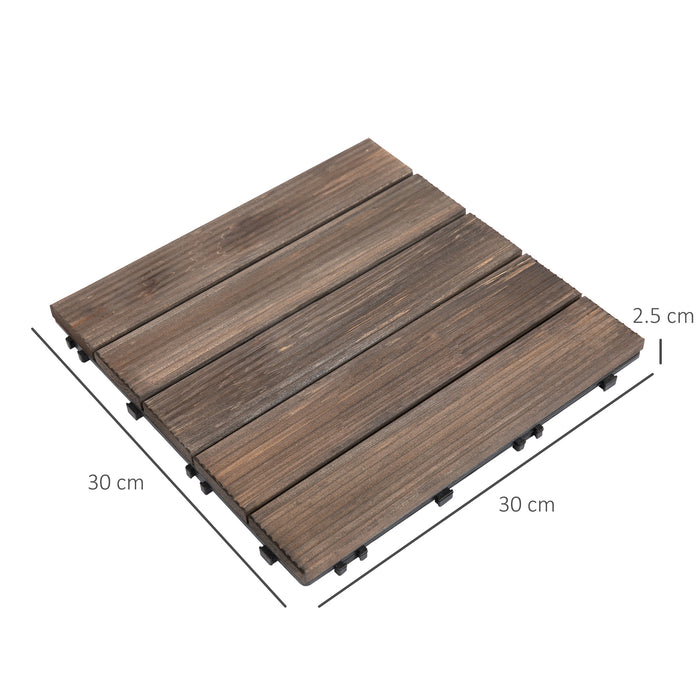 27-Piece Solid Wood Deck Tiles - Interlocking Patio and Balcony Flooring Set with Black Finish, 30x30cm Each - Ideal for Roof Terraces and Hot Tub Surrounds