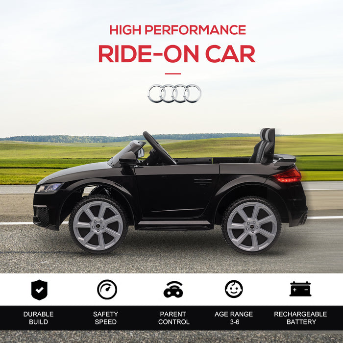 Audi TT RS Kids Electric Ride-On Car - 12V Battery, Remote Control, LED Lights, MP3 Player, Horn, Seatbelt - Black Safety & Fun for Children