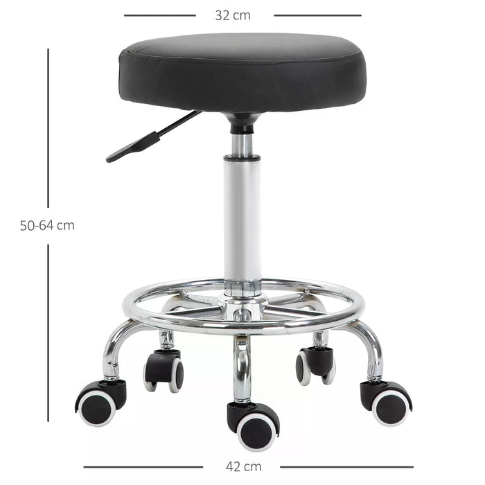 PU Leather Salon Chair - Height Adjustable with 360° Swivel Feature, Black - Ideal for Hairdressers and Beauty Therapists