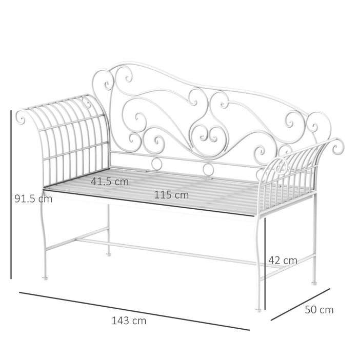 Outdoor Metal Garden Bench in Elegant White Finish - Durable Seating Furniture for Patio & Lawn - Comfortable Resting Spot for Home Gardens and Public Parks