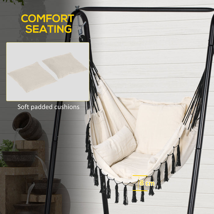 Hammock Swing Chair with Cushion and Stand - Cream White, Comfortable Hanging Chair - Perfect for Indoor and Outdoor Relaxation