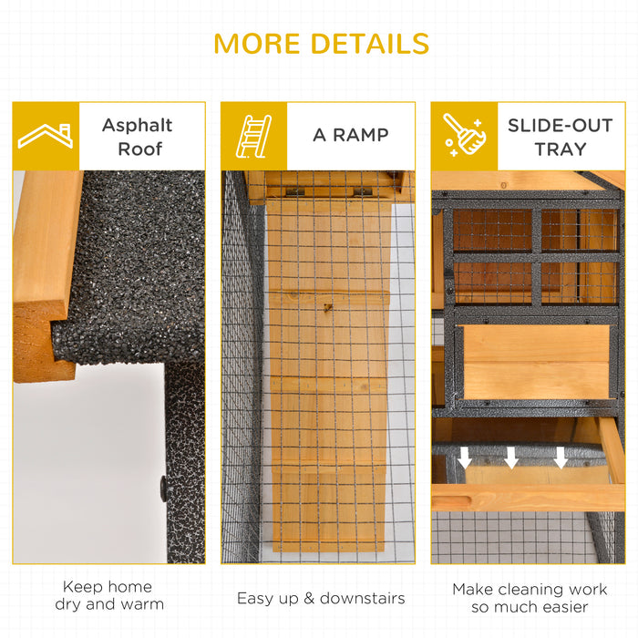 Elevated Wooden Rabbit Hutch with Metal Frame - Outdoor Pet Bunny Cage, Slide-Out Tray for Easy Cleaning - Ideal for Small Animals Safe Housing