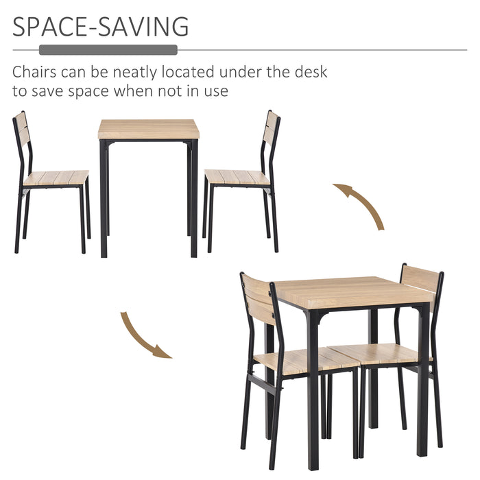 Compact 3-Piece Dining Set with Wooden Table & 2 Chairs - Sturdy Metal Legs for Bistro or Café Feel - Ideal Kitchen Breakfast Bar Furniture for Small Spaces