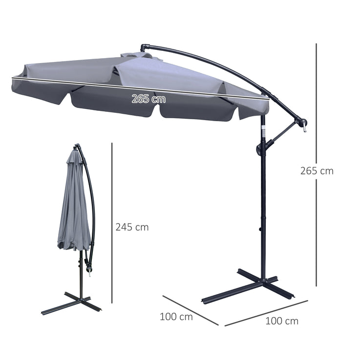 Banana Parasol Cantilever Umbrella - 2.7m Hanging Sun Shade with Crank Handle and Cross Base, Dark Grey - Ideal for Outdoor Relaxation and UV Protection