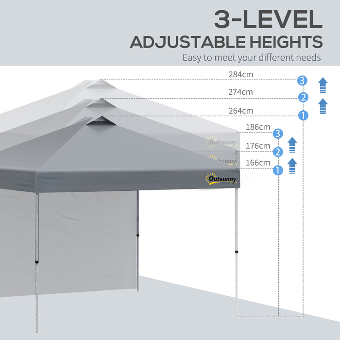 3x3M Pop Up Gazebo with Sidewall - Portable Roller Bag, Adjustable Height, Outdoor Event Shelter - Ideal for Garden, Patio, Events in Grey