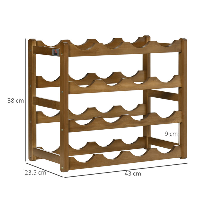 Bamboo Wine Rack - 16-Bottle Capacity & 4-Tier Water Bottle Organizer, Countertop Display Shelf - Stylish Storage for Home Bar Enthusiasts