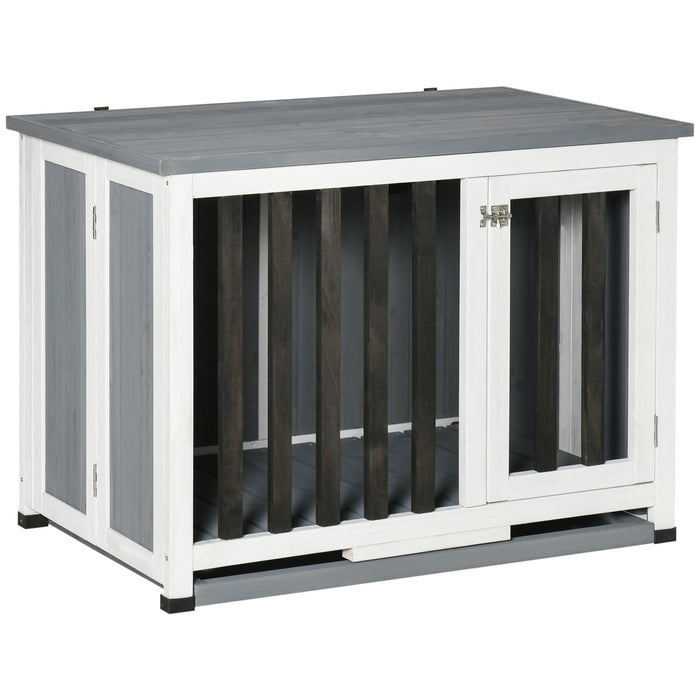 Foldable Wooden Dog Crate by EcoFur - Medium & Small Pet Kennel Cage with End Table Design & Removable Tray - Multi-Functional Grey Home Pet Solution for Dog Owners