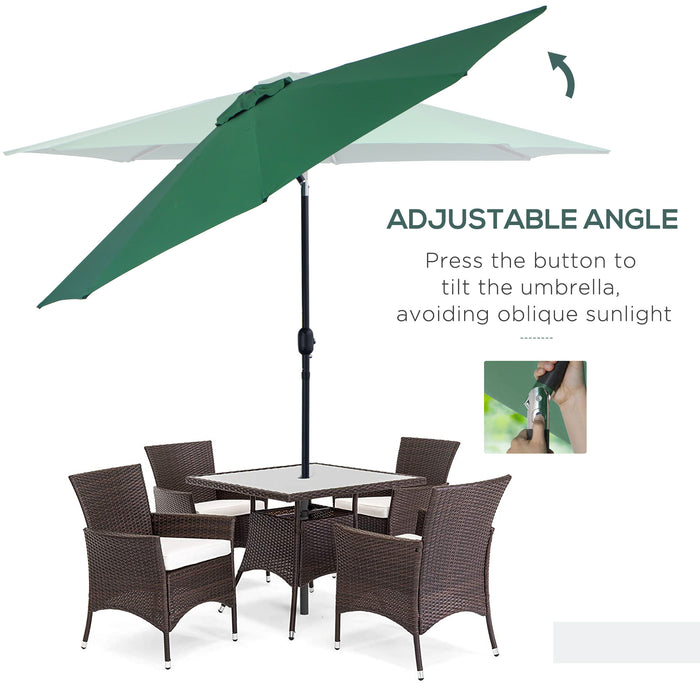 Tilting Parasol Garden Umbrella - Outdoor Sun Shade with 8 Ribs, Tilt, and Crank Handle in Green - Ideal for Balcony, Bench & Garden Areas