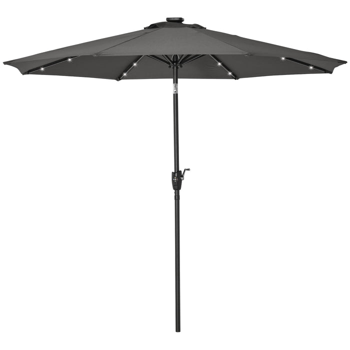 Garden 24 LED Light Umbrella - Outdoor Tilting Sunshade with Energy-Efficient LEDs for Patio & Events - Manual Operation with Hand Crank, Ideal for Parties and Clubs, Grey Color