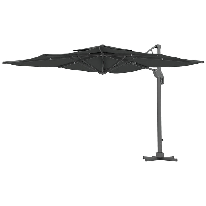 Cantilever Garden Parasol 3m with Hydraulic Lift - Dual Vented, 8-Rib Structure, Includes Cross Base - Ideal for Outdoor Shade and UV Protection