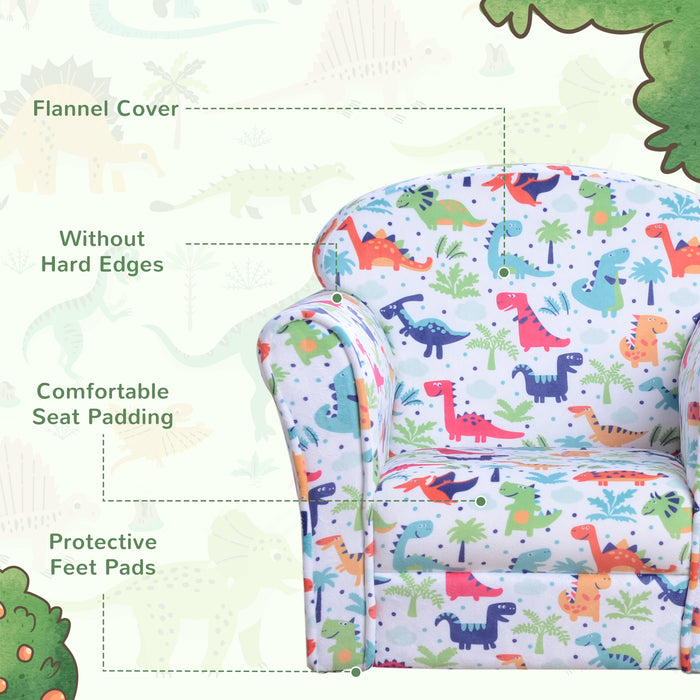 Cartoon Dinosaur Children's Armchair - Cozy Flannel Kids Sofa with Sturdy Wooden Frame - Non-slip Seating for Bedroom and Playroom