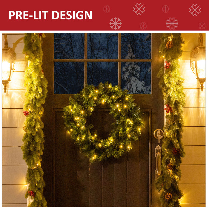 Holiday Elegance Wreath - 50 Sparkling LED Lights Christmas Decor - Perfect Front Door Accessory for Seasonal Charm