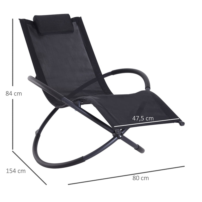 Zero Gravity Outdoor Orbital Lounger - Foldable Patio Rocking Chaise with Pillow, Black - Ideal for Relaxation and Sunbathing