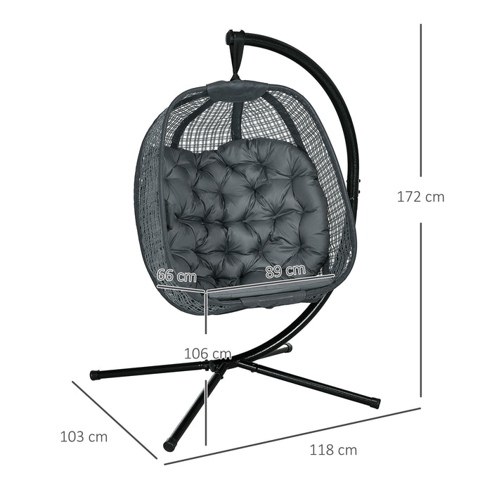 Outdoor Swing Chair with Padded Comfort - Patio Friendly Hanging Basket Chair with Metal Frame and Cup Holder - Ideal for Relaxation and Lounging in Gardens or Balconies