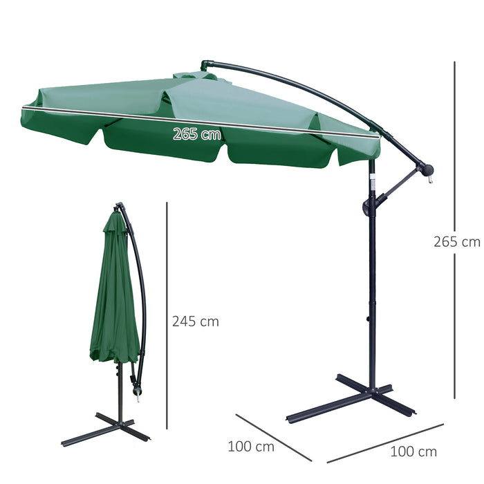 Garden Parasol Cantilever Umbrella 2.7m - Outdoor Hanging Sun Shade with Crank Handle, Cross Base - Ideal for Patio Relaxation and Protection from Sun