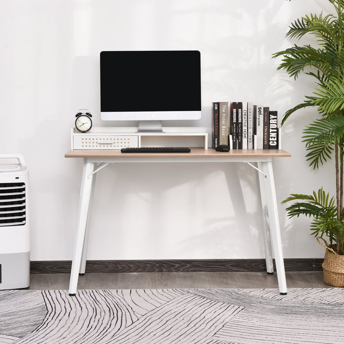 Modern Oak and White Computer Desk with Hutch - Laptop Writing Table with Storage Drawer for Workstation - Ideal Home Office Furniture for Organization