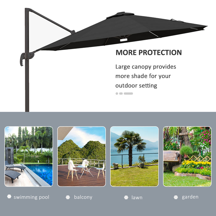 LED Solar-Powered Cantilever Parasol with Base - Durable Outdoor Sun Umbrella, 3m Coverage, Dark Grey - Ideal Shade Solution for Patio or Garden