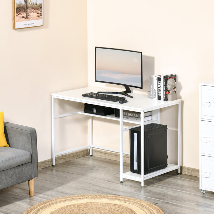 Compact Home Office Desk - Space-Saving Writing, Gaming and Study Workstation with Storage Shelf - Ideal for Small Spaces and Students