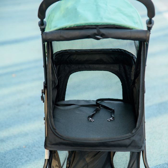 Foldable Canine Stroller with Weather Shield - Perfect for Extra Small & Small Dogs, Green - Outdoor Adventures for Puppy Comfort and Safety