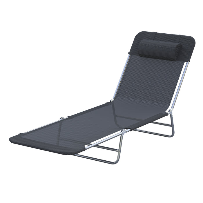 Outdoor Patio Sun Bed Chair - Adjustable Garden Lounger Chaise with Portable Recliner Back - Relaxing Lightweight Furniture for Poolside & Backyard Comfort, Black