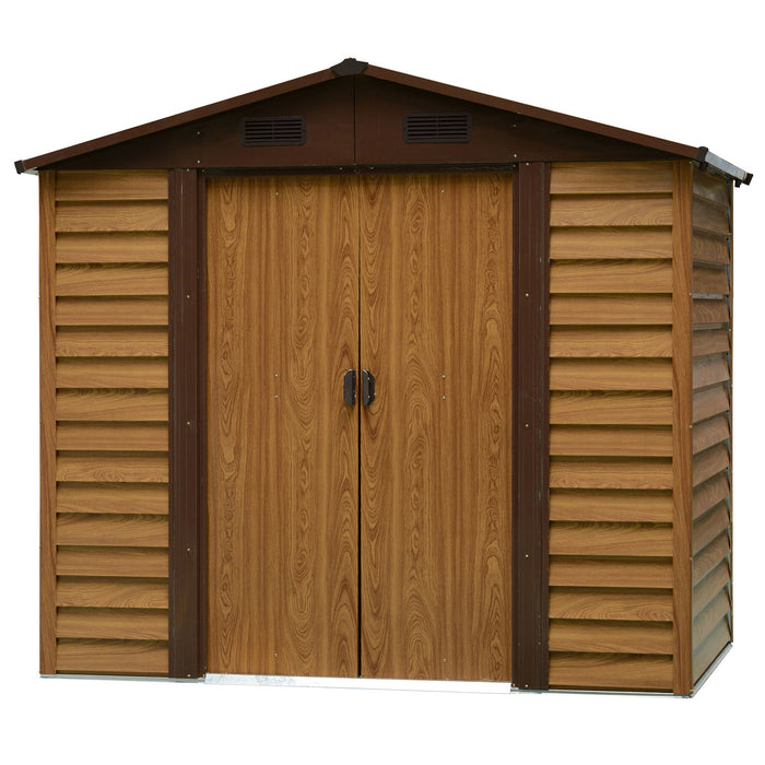 Metal Garden Shed 8x6.5ft with Apex Roof - Outdoor Storage for Tools, Ventilation & Lockable Door - Durable Brown Shed for Backyard Organization