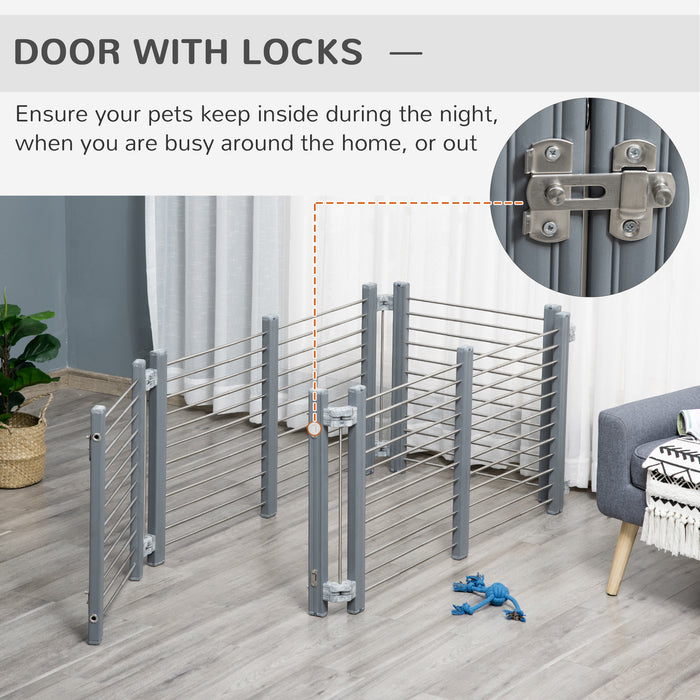 Adjustable Puppy Playpen with Gate Locks - Foldable Indoor/Outdoor Dog Enclosure, 64.5cm High in Grey - Ideal for Small Dogs and Safe Play Area