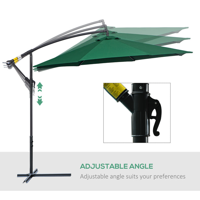 Garden Banana Parasol Umbrella with Crank Handle - 3m Hanging Cantilever Sun Shade, Green with Cross Base - Ideal for Outdoor Leisure and Patio Relaxation