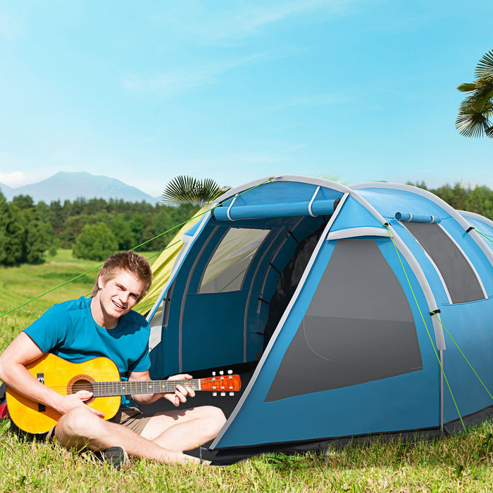 Two-Room Tunnel Tent for 3-4 People - Camping Shelter with Windows and Protective Covers - Ideal for Fishing, Hiking, Sports Events, and Festivals