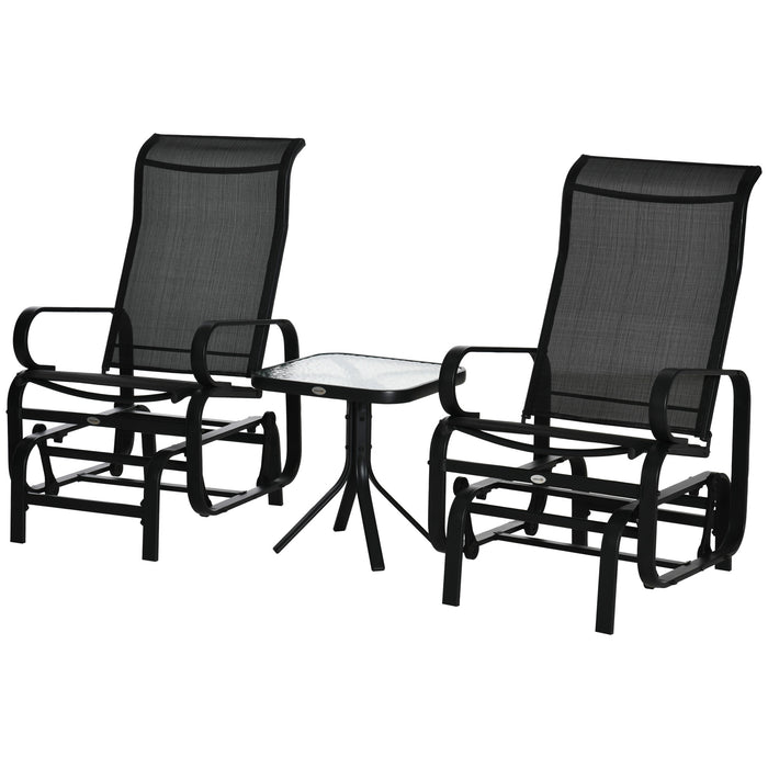 Outdoor Patio Glider Rocking Chairs with Tea Table - 3-Piece Comfortable Swinging Chair Set, Black - Ideal for Garden Relaxation and Socializing