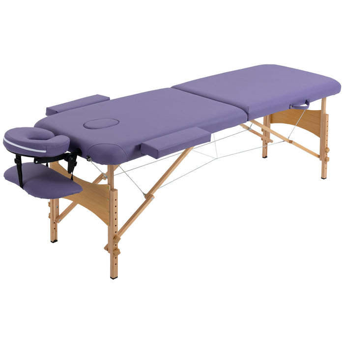 Folding Portable Massage Bed with Wooden Frame - Spa and Beauty Therapy Table, 2 Section Design, with Carrying Bag - Ideal for Mobile Therapists, Home Use, and Travel Convenience