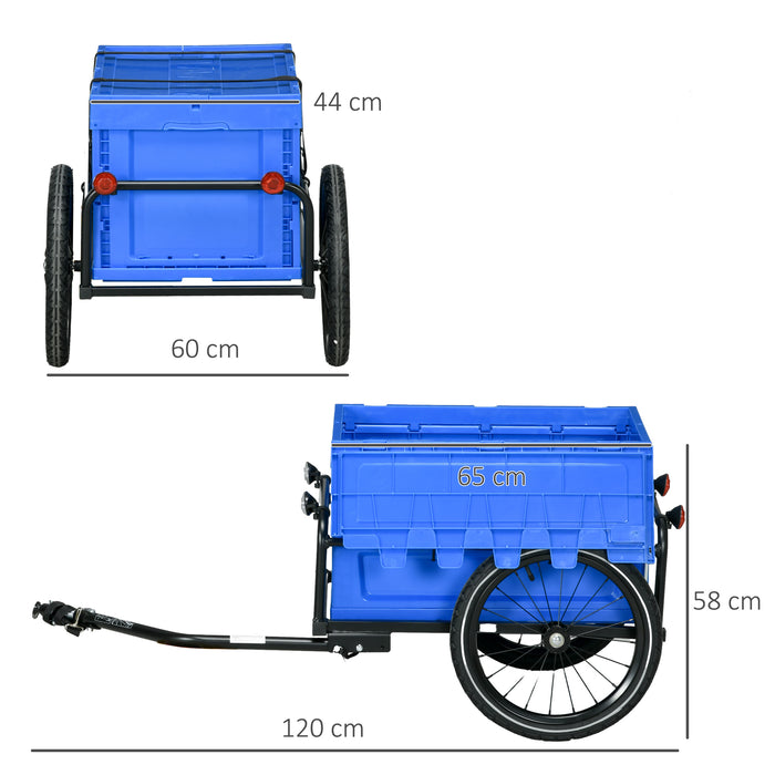 Bike Trailer with 65L Cargo Box - Sturdy Steel Bicycle Carrier, Foldable Design, 40KG Capacity - Ideal for Hauling Gear and Groceries