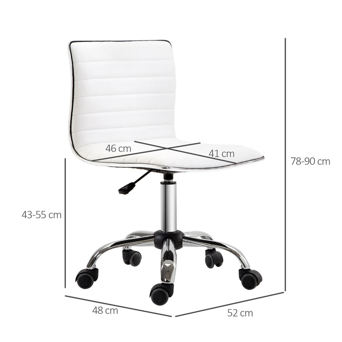 Ergonomic Armless Mid-Back Chair - PU Leather and Swivel Design with Chrome Base - Ideal for Home and Office Comfort