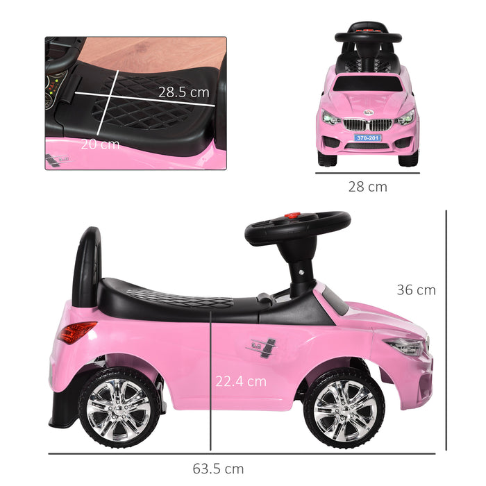 Toddler Sliding Ride-On Car with Music and Horn - Foot to Floor Slider Stroller with Working Lights and Hidden Storage - Large Steering Wheel, Pink, Ideal for Active Kids