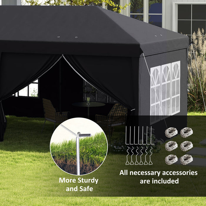 Pop Up Gazebo 3x6m with Side Panels & Windows - Height-Adjustable Outdoor Party Tent, Storage Bag Included - Ideal for Garden, Camping & Events, Grey