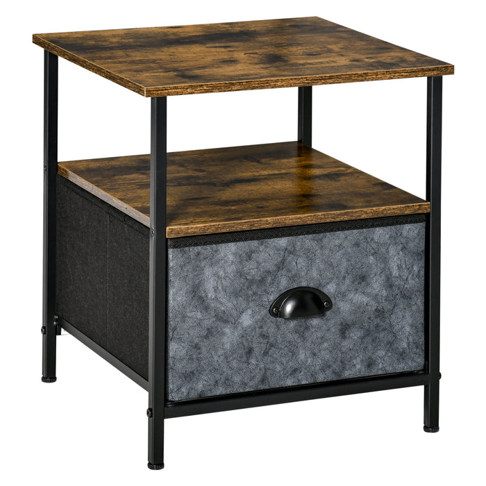 Industrial Side Table with Removable Drawer - Sturdy Steel Frame Nightstand for Bedroom or Living Room - Rustic End Table for Home Organization and Style