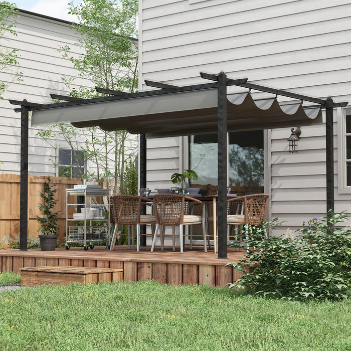 Aluminium Pergola with Retractable Roof - 4x3 Meter Garden Gazebo Canopy Shelter, Grey - Ideal for Outdoor Patio Enhancement