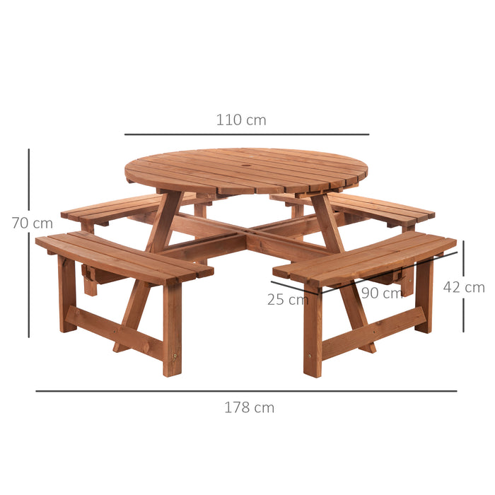 8-Seater Circular Wooden Picnic Bench - Outdoor Garden Patio Pub-Style Table Furniture Set - Ideal for Family Gatherings and Social Events