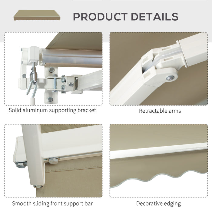 Manual Retractable Awning 2.5x2m - Beige Shade Cover with White Frame - Ideal Sun Protection for Patio & Decking Areas