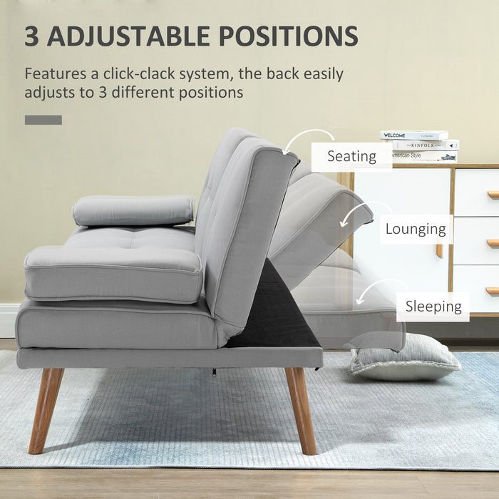 Scandinavian Style 3 Seater Sofa Bed - Recliner with Thick Cushions & Adjustable Split Back - Features Middle Table and Armrest Cup Holder for Convenient Lounging