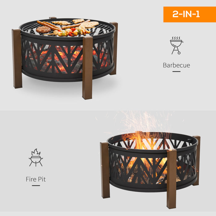 Outdoor 2-in-1 Fire Pit and BBQ Grill - 30" Steel Bowl with Spark Screen and Fire Poker - Ideal for Backyard Bonfires and Outdoor Cooking