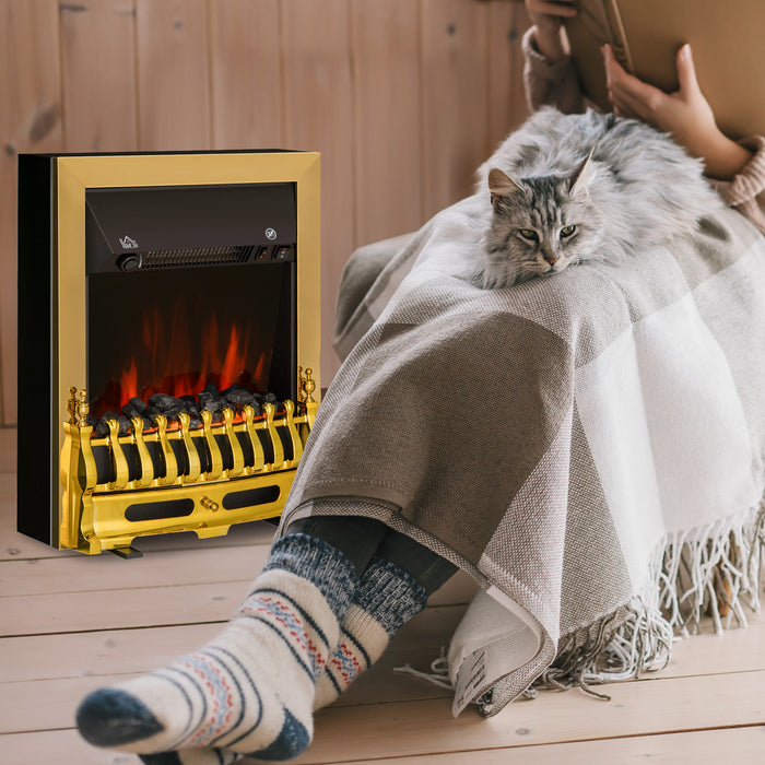 Golden LED Flame Electric Fireplace - Realistic Faux Fire Ambiance - Cozy Home Heating Solution