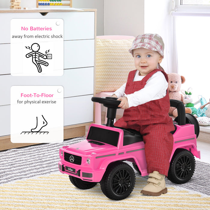 Aosom Mercedes-Benz G350 - Kids' Foot-to-Floor Ride-On Car with Push Handle and Horn - Pink Slider with Under-Seat Storage for Toddlers